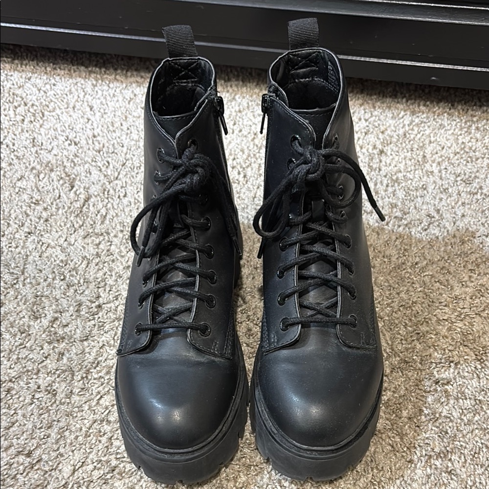Madden Girl Black Combat Moto Boots High-Top Lace-Up
